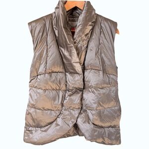 MY ANORAK NEW Quilted Duck Down Puffer Vest Sterling‎ Grey Shawl Collar Small